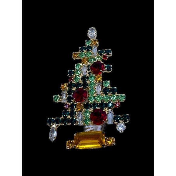 Signed Lawrence VRBA Vintage Christmas Tree Pin Brooch Star Holiday Jewelry - Picture 2 of 9